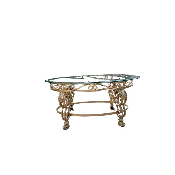 1960s Mid-Century French Style Rocco Gilt Wrought Iron Lion Foot Coffee Table For Sale - Image 5 of 5