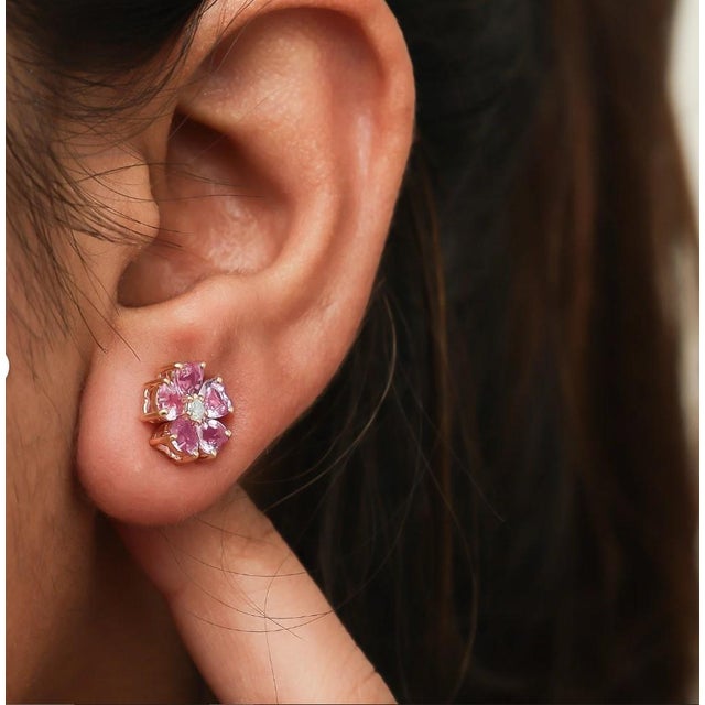 3.64 Cts Natural pink sapphire earrings in 14k gold For Sale - Image 13 of 18