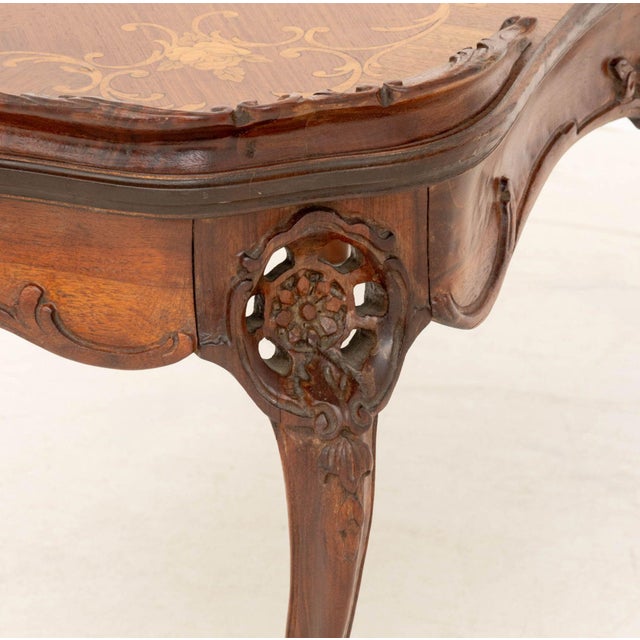 Wood Rococo Style Marquetry Inlaid Walnut Coffee Table For Sale - Image 7 of 7