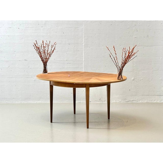 Brown Round Extendable Cherrywood Table with Star Veneer, 1950s For Sale - Image 8 of 16