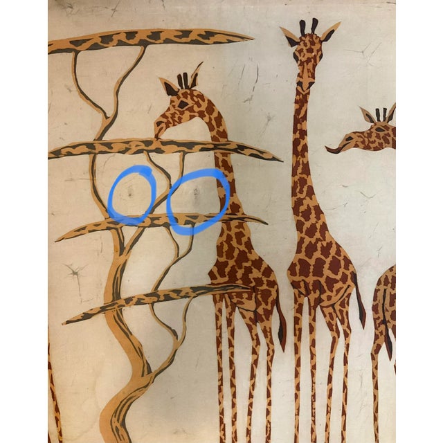 Vintage Large African Batik on Stretcher Artist Signed Wall Art Giraffes and Kudus For Sale - Image 9 of 13