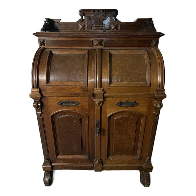 Antique 19th C. Wooton Desk Grade Burl Walnut Patent Pat For Sale