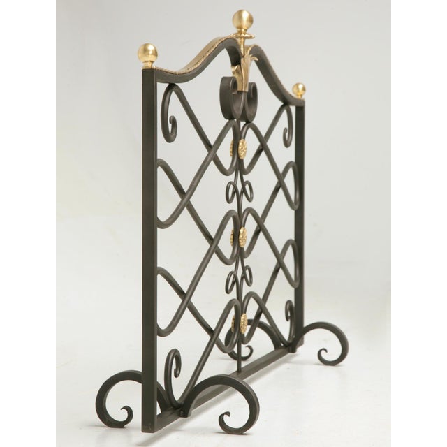 Highly decorative painted steel and polished brass fireplace screen in the style of Gilbert Poillerat made by the artisans...