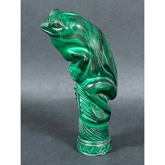 Late 20th Century Handcarved Malachite Solid Stone Frog Sculpture For Sale - Image 4 of 12