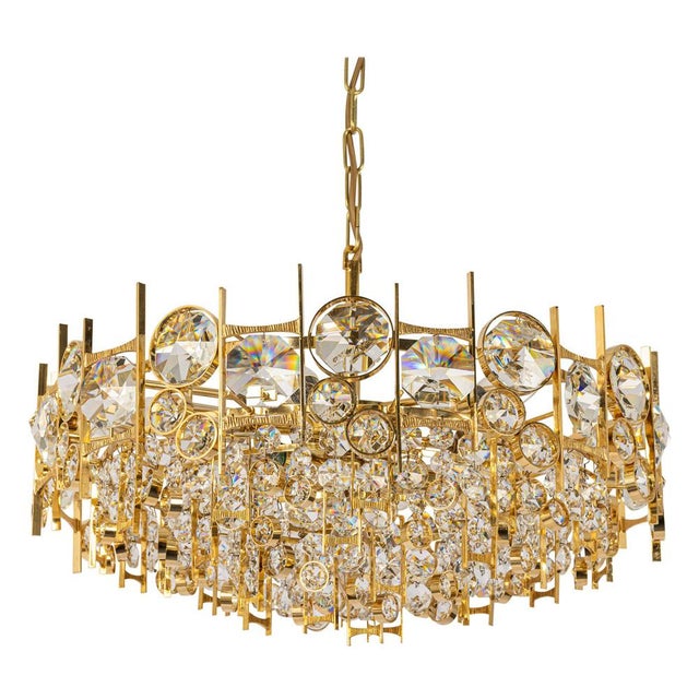 Large Gilt Brass and Crystal Chandelier from Palwa, Germany, 1970s For Sale - Image 11 of 11