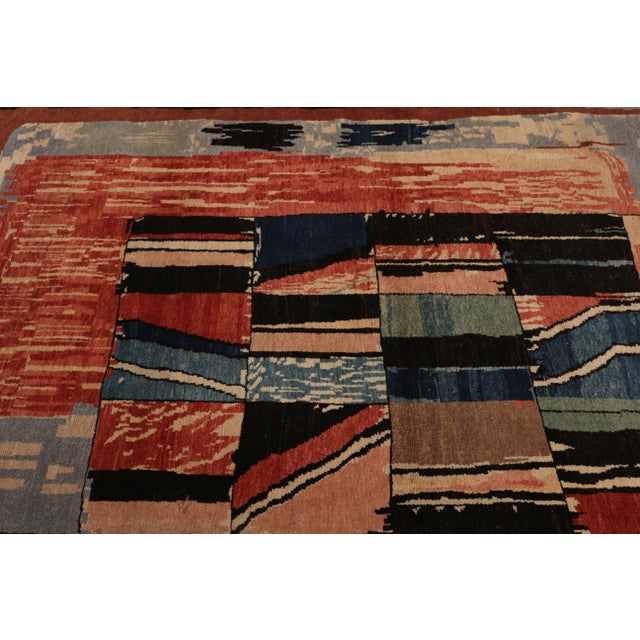 Abstract Geometric Abstract Rug Red and Blue Modern Pattern For Sale - Image 3 of 5