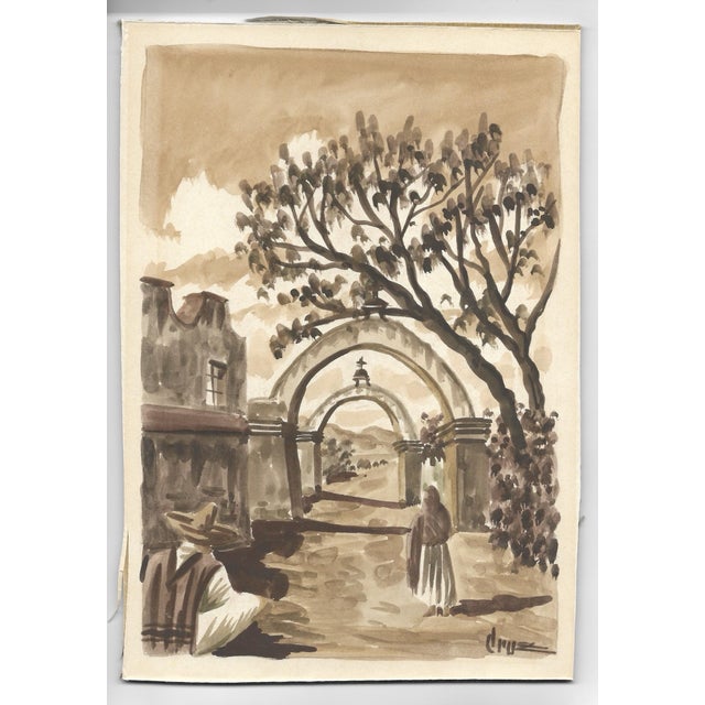 Mexican Pair of Mexican Street Scene Watercolors For Sale - Image 3 of 3