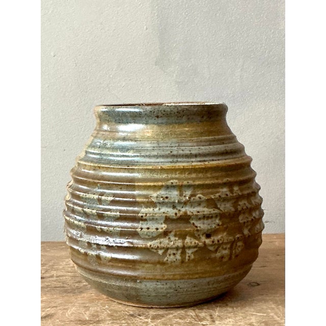 Vintage Boho Ribbed Studio Pottery Vase For Sale - Image 11 of 12