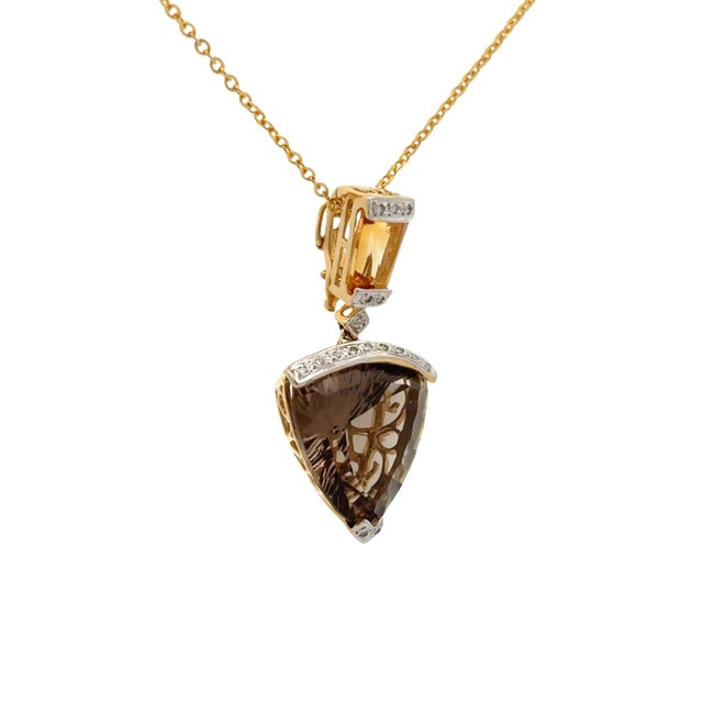 Early 21st Century Bellarri Smokey Quartz Citrine Diamond 18k Yellow Gold Pendant Necklace For Sale - Image 5 of 8