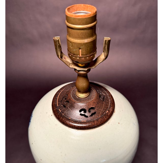 Ceramic 19th Century Chinese Celadon, Blue and White Porcelain Lamp For Sale - Image 7 of 8