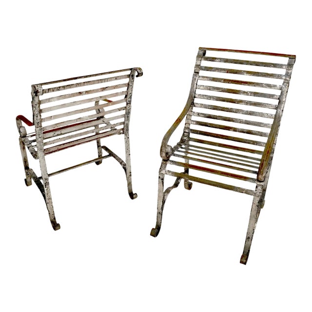 Heavy Antique Wrought Iron Outdoor Chairs His & Hers - a Pair For Sale