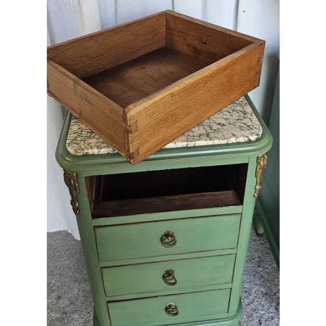 Vintage Pair of Nightstands, French Louis XVI Style Marble-Top For Sale - Image 12 of 18