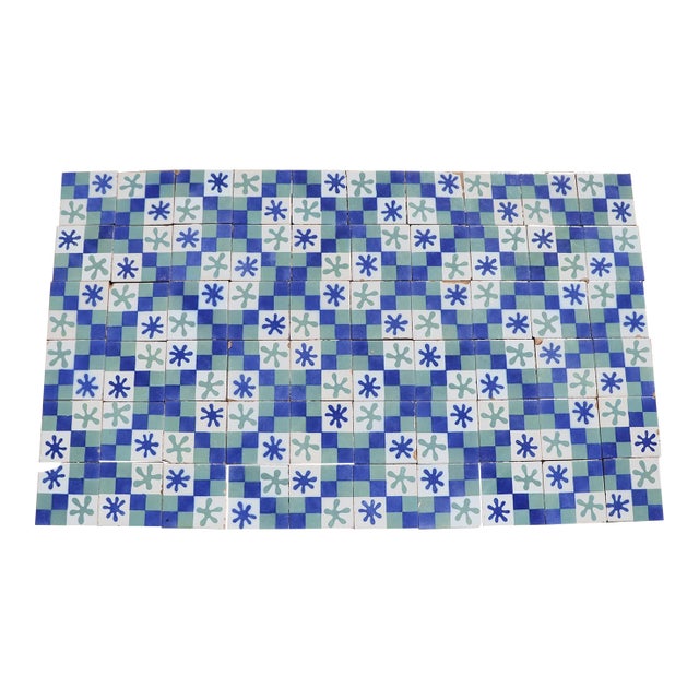 1900s Set of Sixty Antique Tiles, Green, Dark Blue and White, Portuguese For Sale