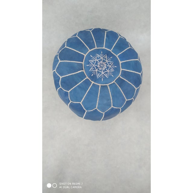 Contemporary Moroccan Leather Pouf Ottoman For Sale - Image 9 of 9