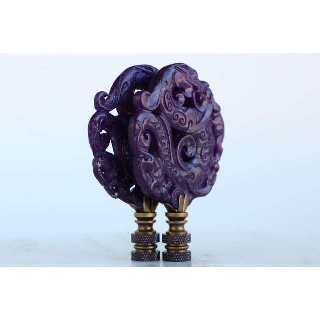 2020s Prancing Dragon Chinese Carved Stone Lamp Finials on Bronze Hardware - A Matching Pair For Sale - Image 5 of 6