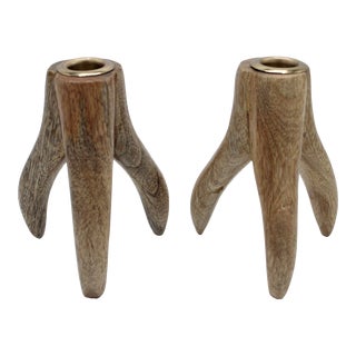 Antique English Traditional Antler Candlesticks For Sale