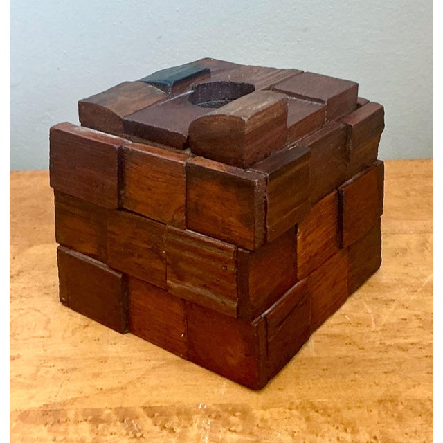 Vintage Brutalist Abstract Wood Tissue Box For Sale - Image 11 of 18