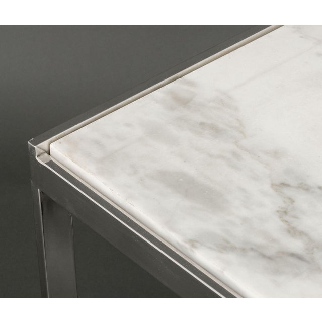 Modern Vintage Carrara Marble Top Chrome Side Table For Sale - Image 10 of 11