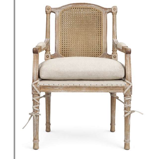 English Pair Cotswold Arm Chair Set Antique Style Solid Pine Dining With Cane Back Cotswold Cane Back Solid Pine Accent Chair With Lace-Up Detail For Sale - Image 3 of 3