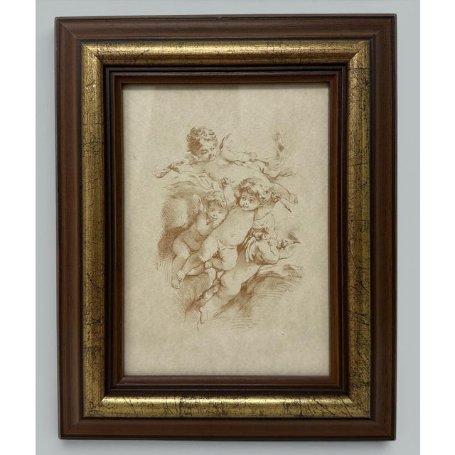 French Antique Vintage Set Four French Sepia Style of Francois Boucher Giltwood Frames For Sale - Image 3 of 9