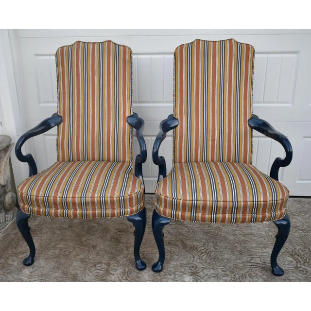 Vintage (1960s) Pair of Accent Chairs have a Hollywood Regency Style. Made by Hickory Chair. The Frames are Blue. The...