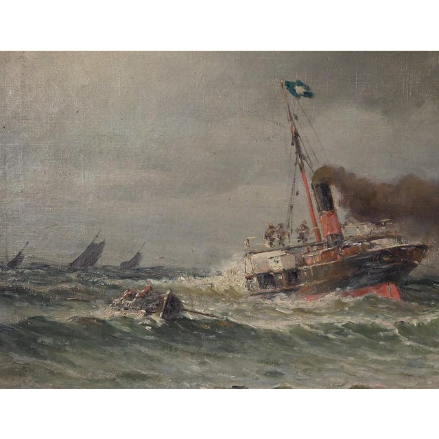 Demont, Painting Entrance to the Port by Rough Seas, 1890s, Oil on Canvas For Sale - Image 10 of 17