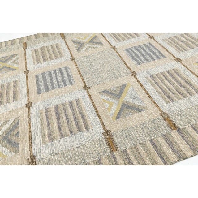 Modern Swedish Style Handmade Wool Flatweave Rug Geometric Scandinavian 8x10 For Sale - Image 9 of 12