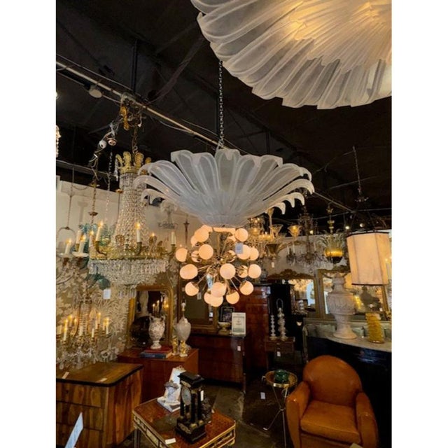 Modern Murano Frost Glass Flower Form Flush Mount Chandelier For Sale - Image 4 of 5