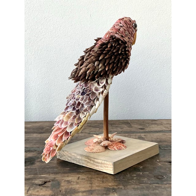 Wood Vintage Boho Shell Encrusted Bird on a Perch For Sale - Image 7 of 8