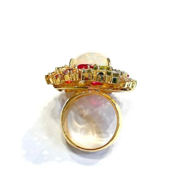 Bochic “Orient” Opal, Ruby & Sapphire Ring, Set 18K Yellow Gold & Silver For Sale - Image 11 of 12