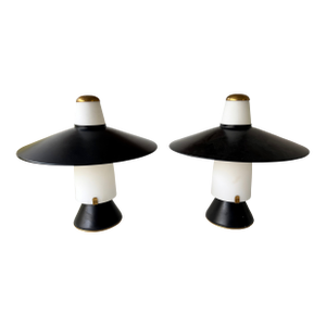 Mid-Century Modern Pair of Lamps Brass Lacquered Metal by Stilnovo. Italy, 1950s