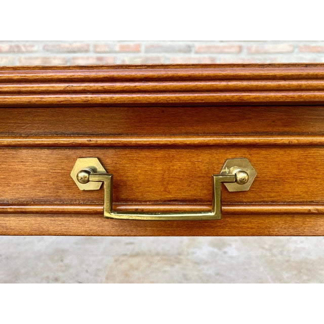 Mid 20th Century Winged Console Table in Walnut with Claw Feet in Bronze with Drawers and Wheels For Sale - Image 11 of 18