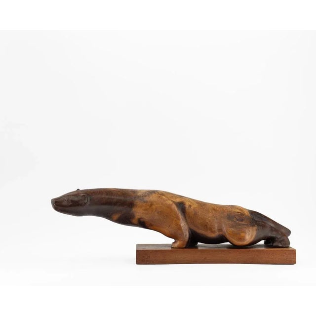 Mid-Century Carved Burr Elm Otter Sculpture, 1960s For Sale - Image 9 of 9