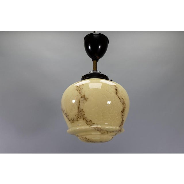 Art Deco Ivory and Brown Marbled Glass Pendant Light, Germany, 1930s For Sale - Image 13 of 18