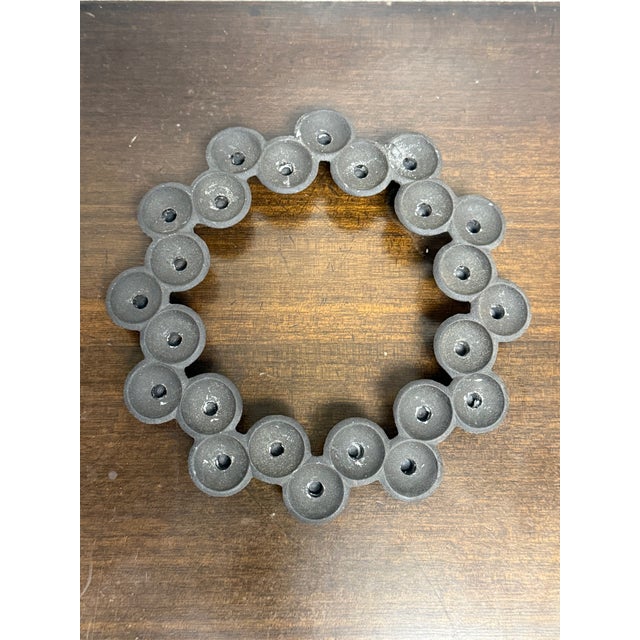 Mid-Century Modern 1970s Dansk JHQ Brown Black Round Cast Iron Candle Holder 24 Denmark Brutalist For Sale - Image 3 of 6