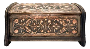 Antique Wooden Box with Floral Copper Fittings, 1890s