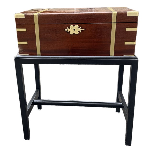 Antique English Campaign Travel Lap Desk on Custom Stand For Sale