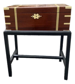 Antique English Campaign Travel Lap Desk on Custom Stand
