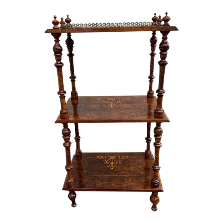 19th Century Antique Victorian Style Tier Burled Wood Walnut