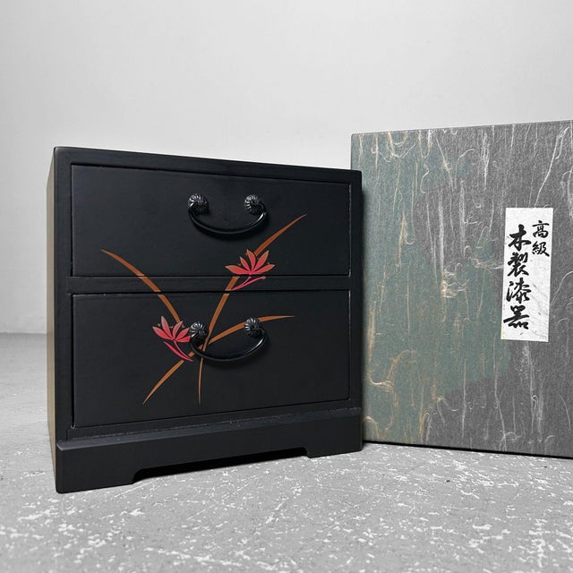 Lacquered Drawer Chest with Floral Pattern, Japan, 1980s For Sale - Image 6 of 11