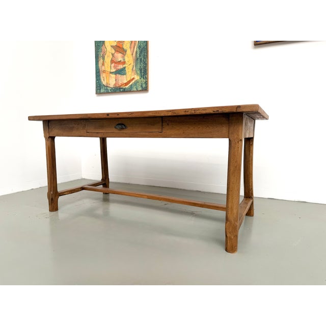 1950s Cherrywood Farmhouse Table with Drawer and Low Stretcher, France, 1950s For Sale - Image 5 of 18
