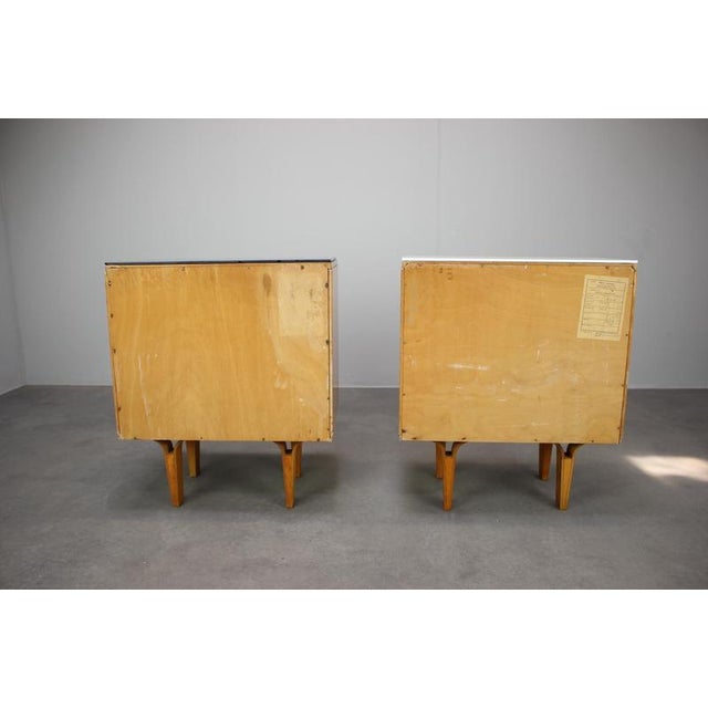 White Mid-Century Maple Nightstands with Black and White Tops by František Mezulaník, 1960s, Set of 2 For Sale - Image 8 of 18