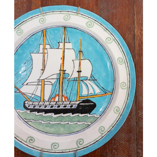 Art Deco 1920's Colorful English Wedgwood Decorative Wall Plate With Sailing Ship For Sale - Image 3 of 9