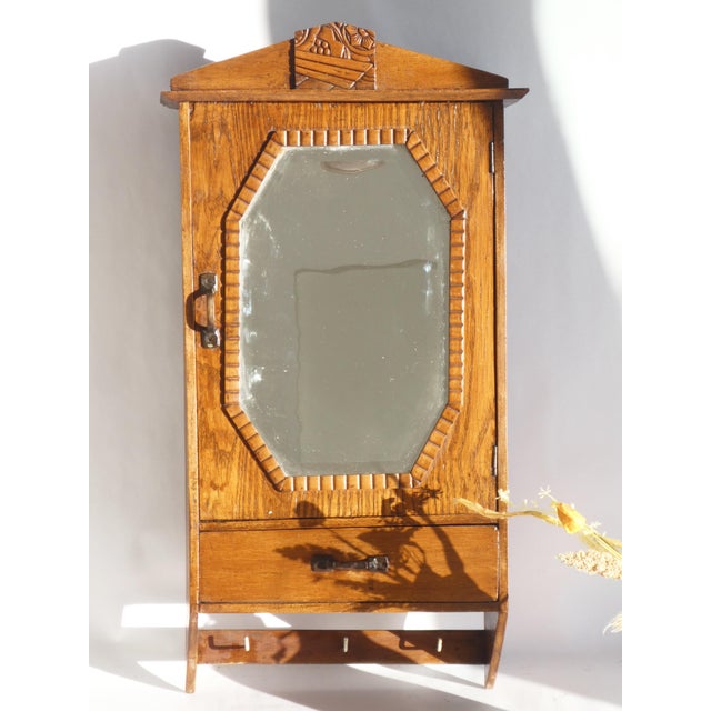 Vintage Art Deco Wooden Wall Cabinet with Mirror, 1920s For Sale - Image 3 of 11