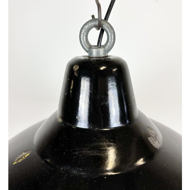 Mid-Century Modern Industrial Black Enamel Factory Pendant Lamp with Iron Top, 1960s For Sale - Image 3 of 16