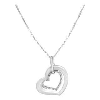 Sterling Silver Diamond Accent Matte Finish Heart Pendant Necklace For Sale