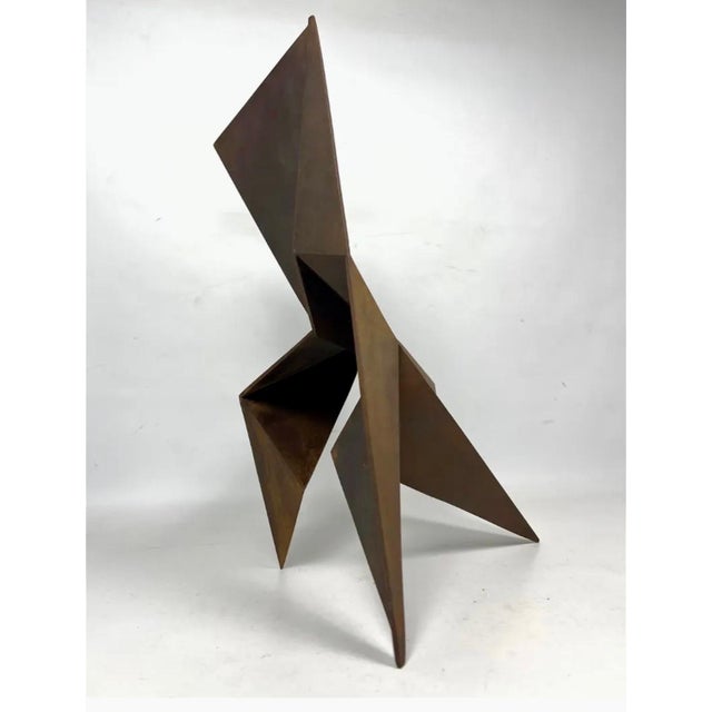 Brown Gerald DiGgiusto, Metal Corten Steel Abstract Geometric Folded Origami Sculpture Gerald DiGiusto, 1980 For Sale - Image 8 of 11