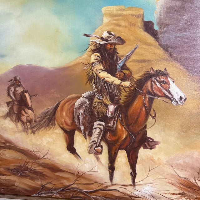 Mid-Century Modern Vintage Western Cowboy Desert Landscape Painting Framed ~ Signed w.m. Steiner For Sale - Image 3 of 10