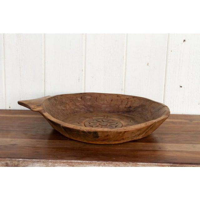 Indian Rustic Honey Brown Carved Bowl For Sale - Image 3 of 8