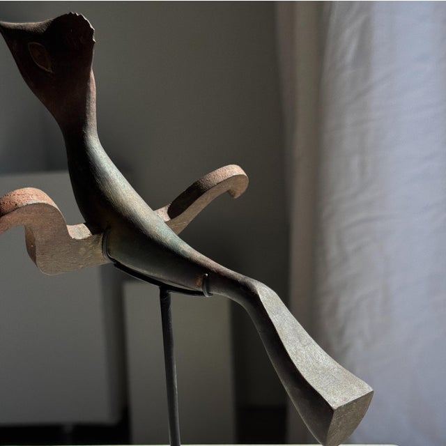 Traditional Indonesian Decorative Wooden Bird on a Base with a Crest and Rounded Wings For Sale - Image 12 of 16